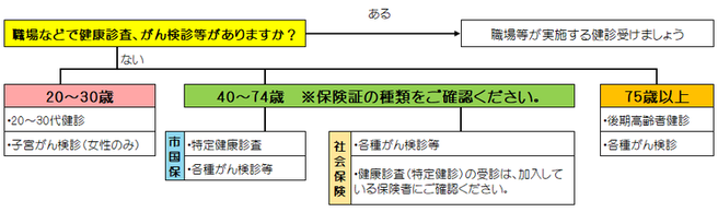 受診できる健診項目を確認するためのフロー図